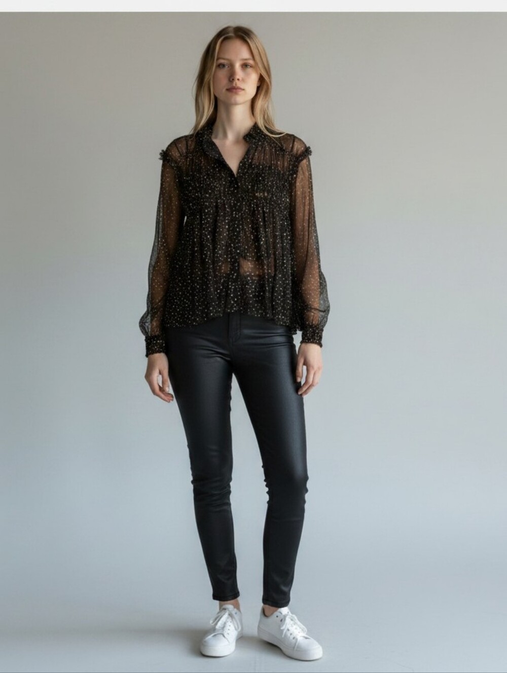 International Concepts Sparkly Blouse Ruffle Sheer Long Sleeve Fairy Whimsigoth